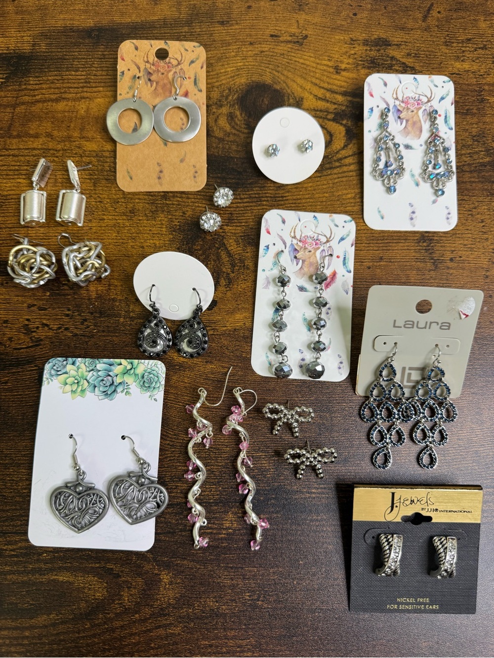 Silver Tone Fashion Earrings Lot - Chandelier, Rhinestone, Studs, Hearts, Hoops